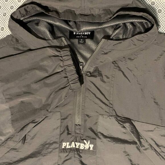 PLAYBOY Other - Playboy by PacSun Nylon Anorak Pullover Windbreaker Jacket Gray Hood M